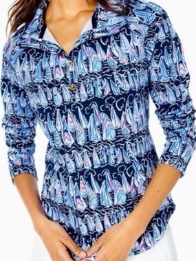 Lilly Pulitzer Navy, Light Blue & Pink Sailboat Popover Top